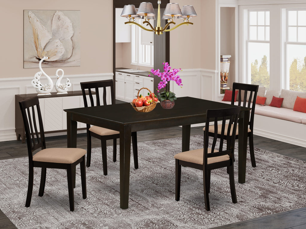 CAAN5-6FY-F 5-Piece Dining Ensemble Rectangular Table & 4 Linen-Chaired Set, Cappuccino Finish, 36x60