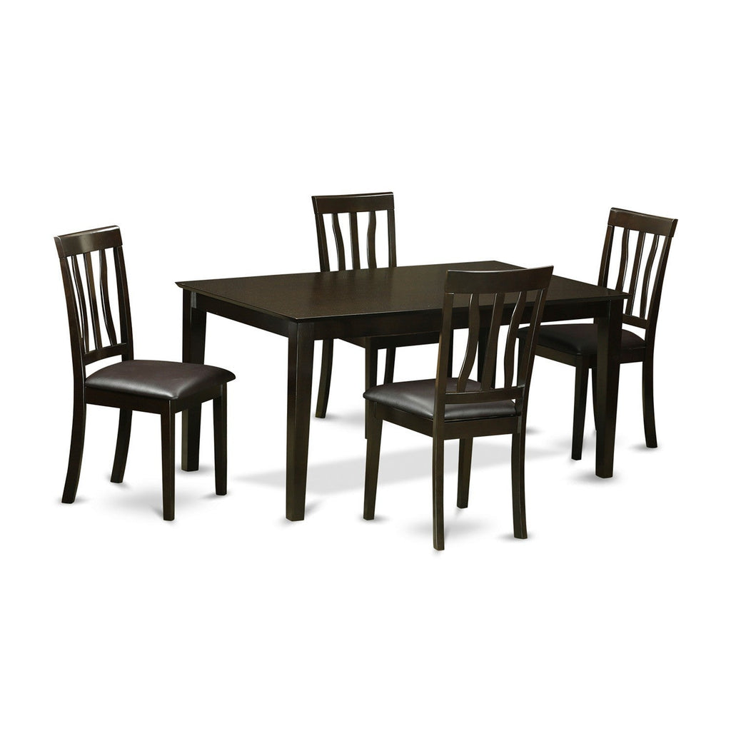 CAAN5-11O-CL 5-Piece Cappuccino Dining Ensemble Rectangular Table & 4 Faux Leather Seats 36x60