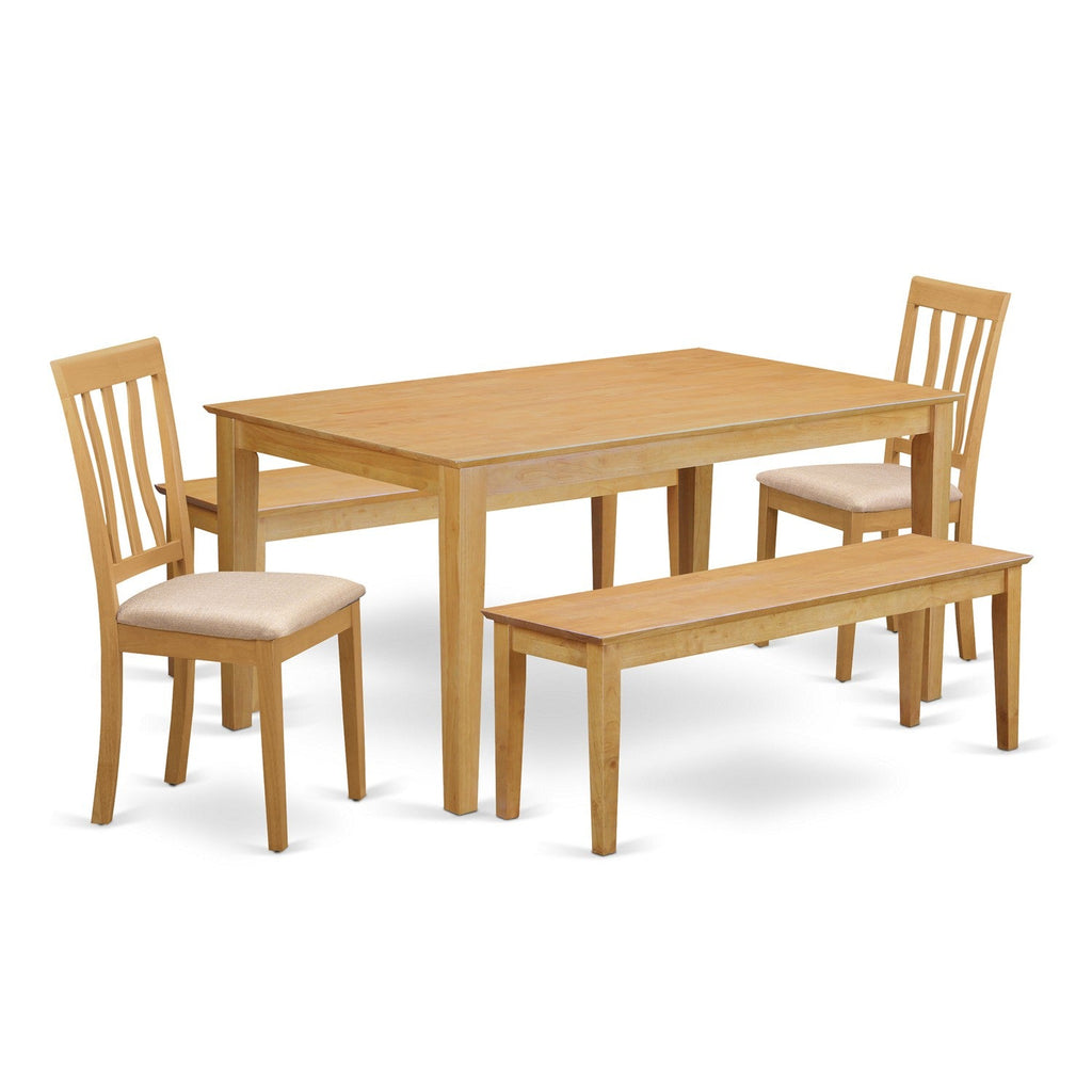 CAAN57-ROB-X 5 Pc Contemporary Dining Ensemble W/ Rectangular Table, 2 Padded Chairs & 2 Benches, 36x60, Rustic Oak