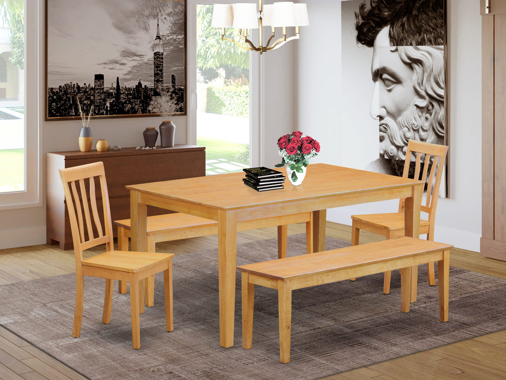 CAAN5C-0UT-B Elegant 5 Piece Set with Rectangular Table, Four Seating Options, 36x60 Inches, Oak Finish