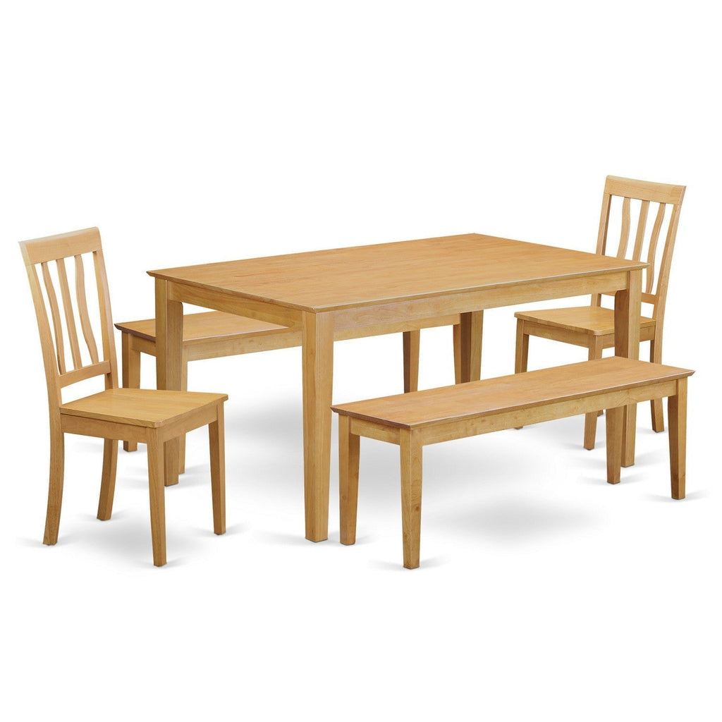 CAAN5C-0UT-B Elegant 5 Piece Set with Rectangular Table, Four Seating Options, 36x60 Inches, Oak Finish