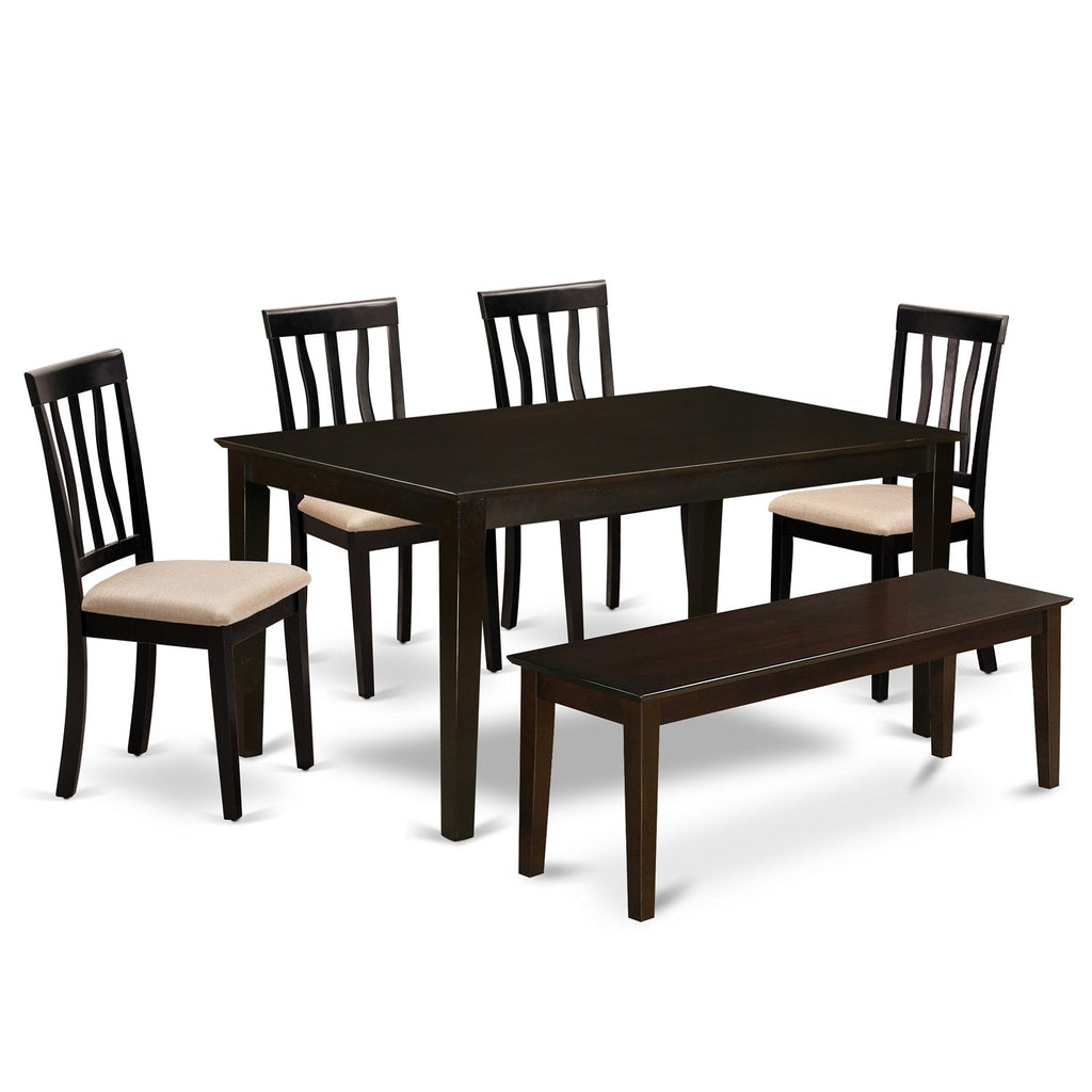 CAAN6-XDR-1 - 6 Piece Dining Ensemble Rectangular Table, Linen Chairs, & Bench, 36x60, Cappuccino