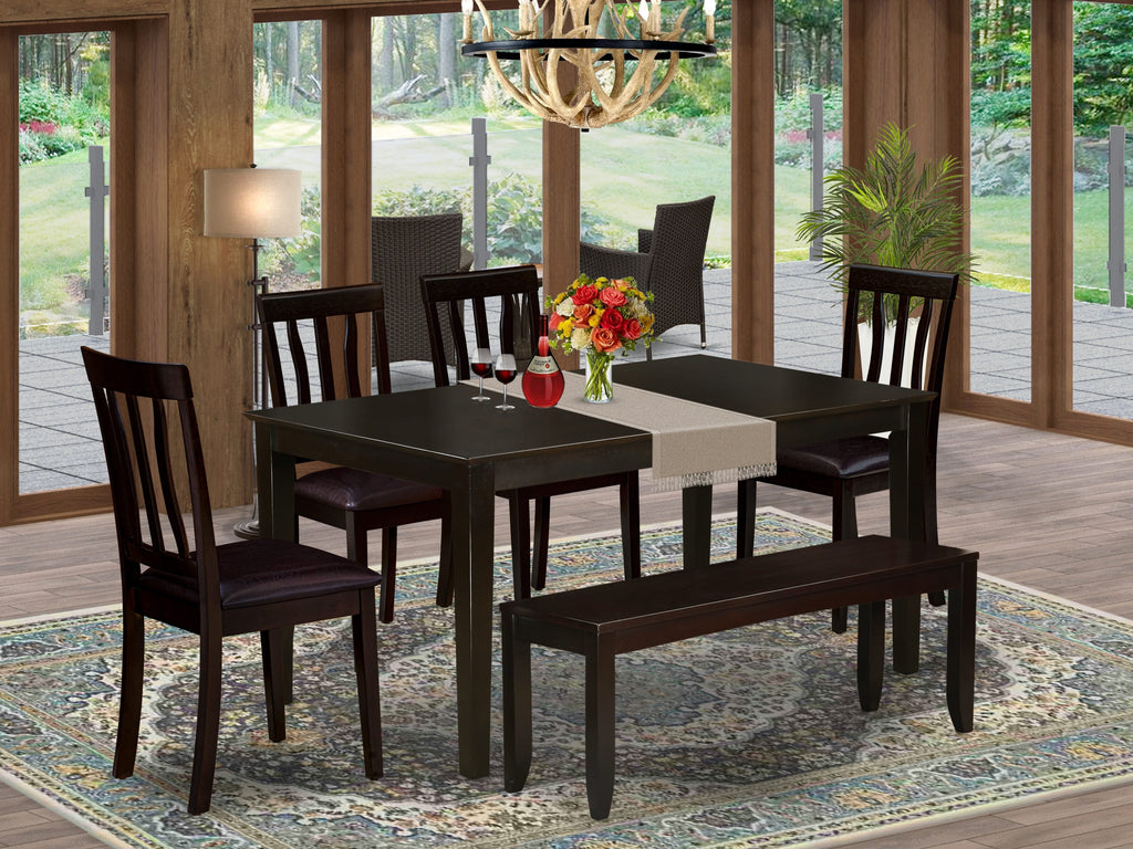 CAAN6-UC0-TT 6-Seater Dining Ensemble with Rectangular Table, 4 Faux Leather Chairs & Bench, 36x60
