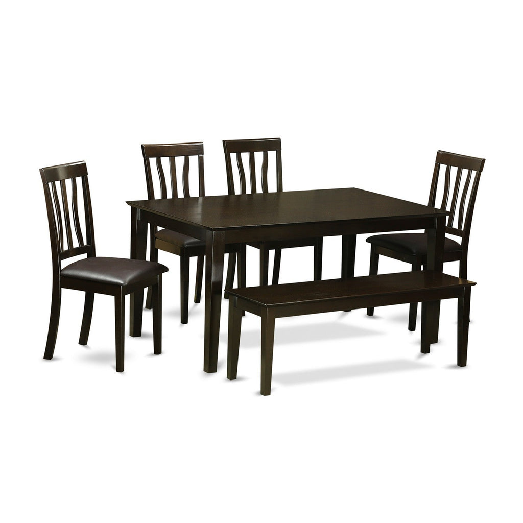 CAAN6-UC0-TT 6-Seater Dining Ensemble with Rectangular Table, 4 Faux Leather Chairs & Bench, 36x60