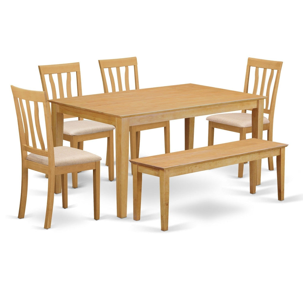 CAAN6-YTO-Q Oak Rectangular Dining Ensemble Table, Chairs, and Bench for Cozy Kitchen Spaces
