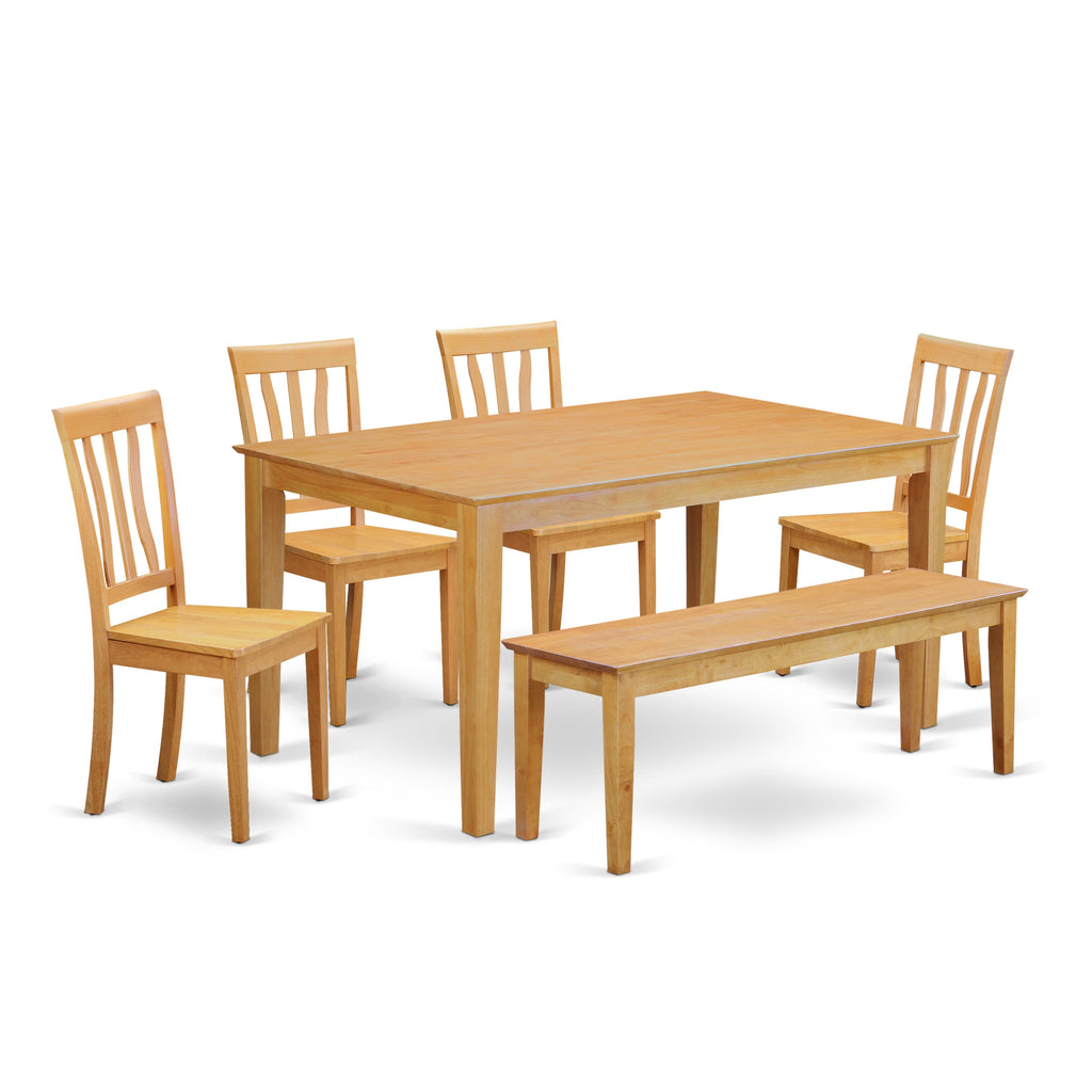 CAAN6-JNR-C Chic Dining Ensemble Elegant Rectangle Table with 4 Chairs & Bench, Oak Finish, 36x60 In.