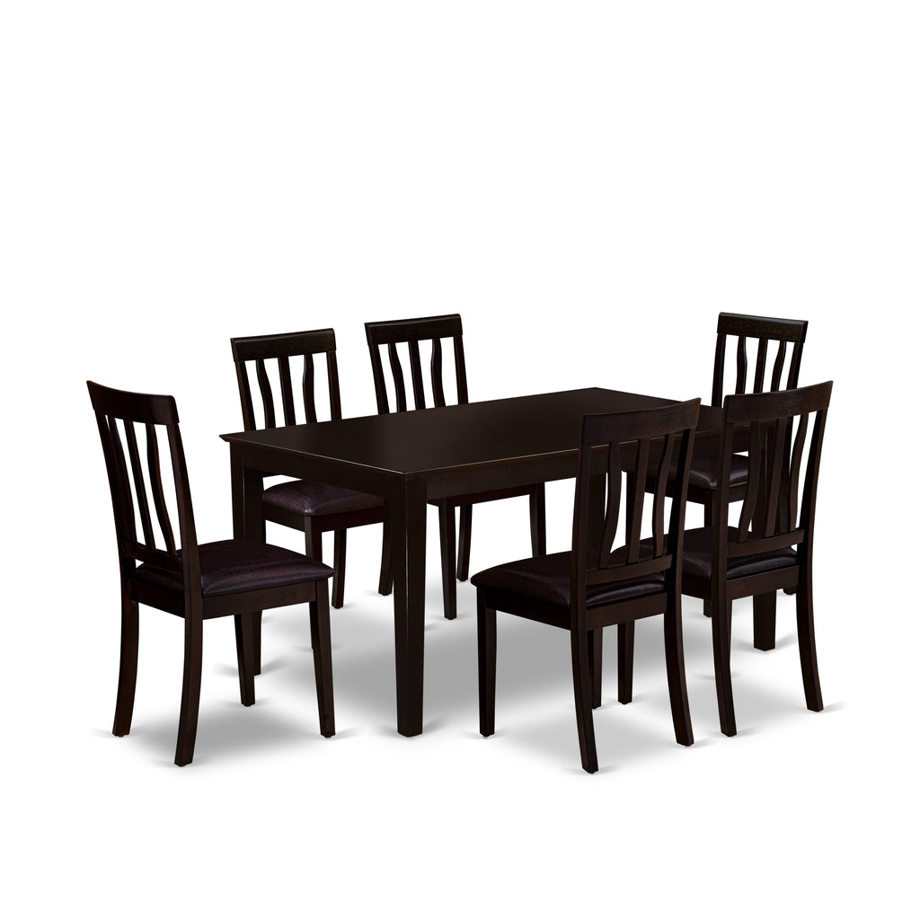 CAAN7-67A-AI Elegant 7-Piece Dining Ensemble with Rectangular Cappuccino Table and 6 Faux Leather Chairs