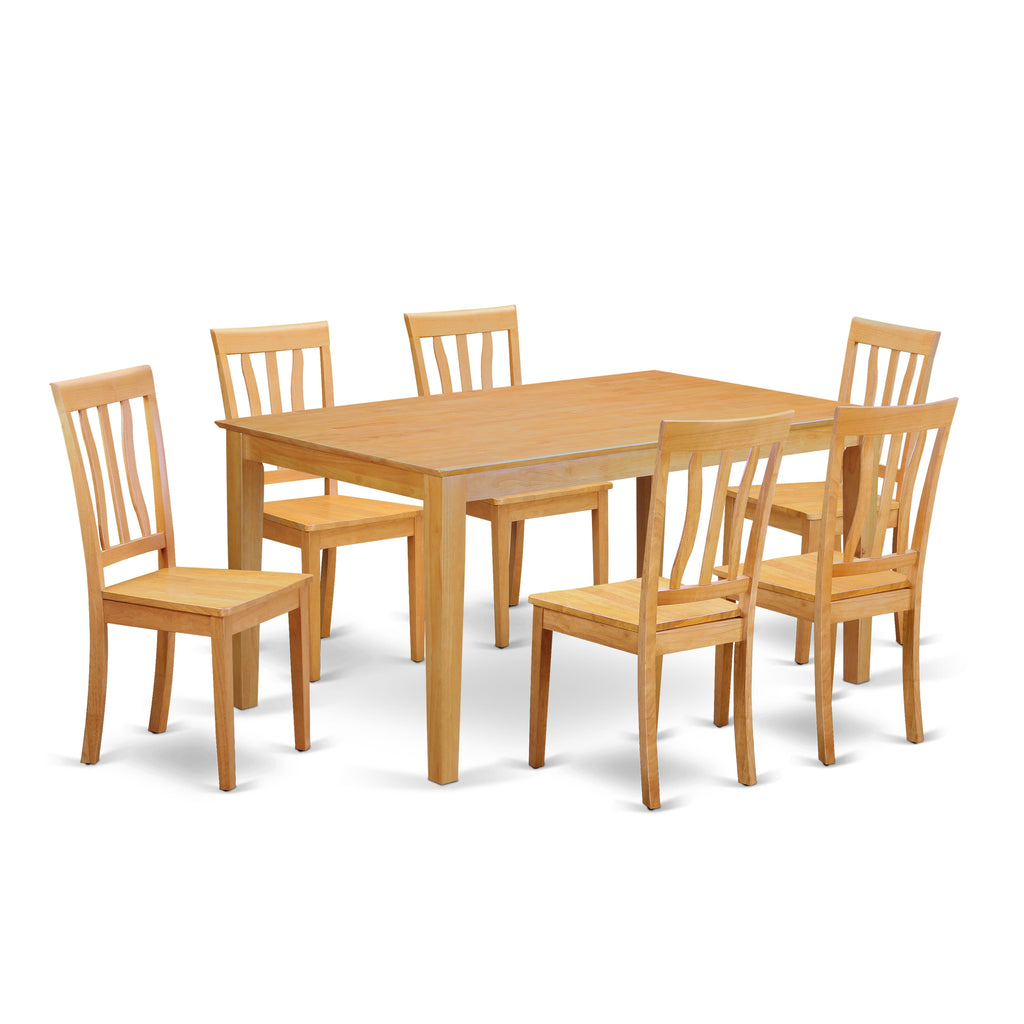 CAAN7-GTJ-V 7-Piece Dining Collection with Rectangle Table & 6 Chairs, Oak Finish, 36x60
