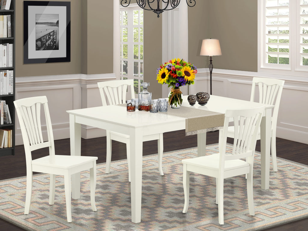 CAAV5-WJT-5 5-Piece Dining Set with Rectangular Table & Four Wood Chairs in Linen White Finish, 36x60 Inches