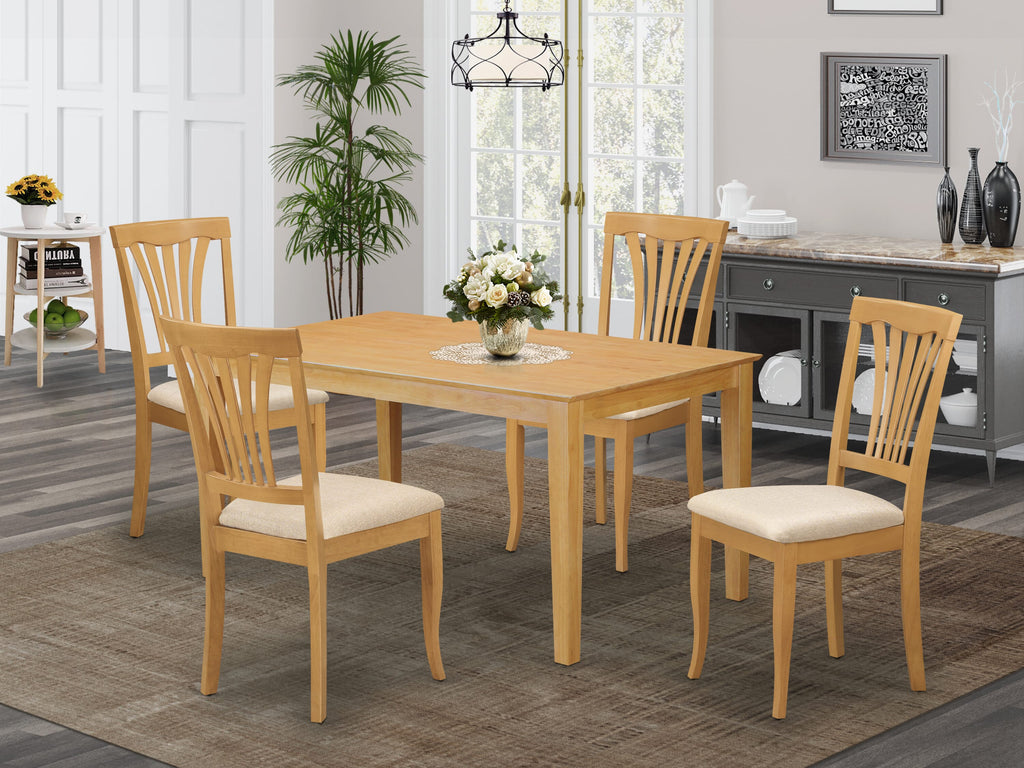 CAAV5-AKN-B Elegant 5-Piece Dining Set with Oak Finish Table & Upholstered Chairs 36x60