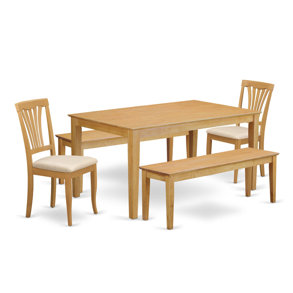 CAAV5E-2B5-V 5-Piece Dining Ensemble with Oval Table & Cozy Seating Includes Elegant Linens and Chic Benches for a Sophisticated Oak Finish Setup