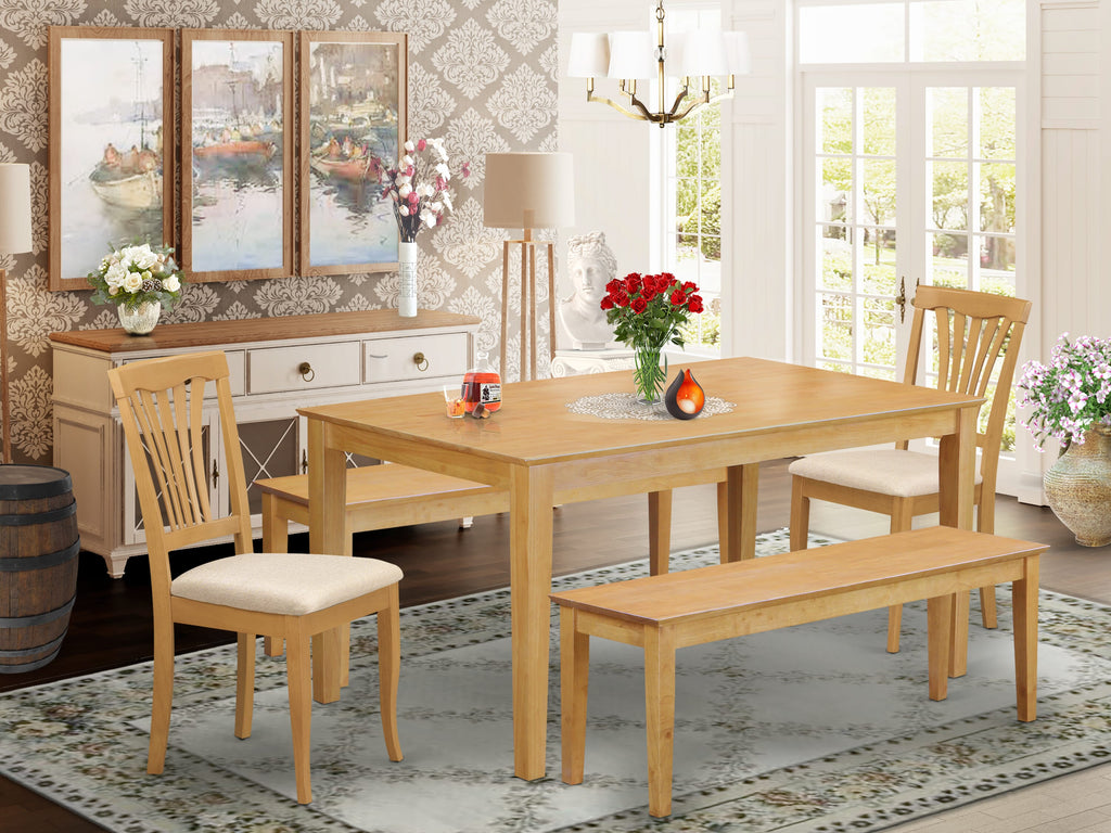 CAAV5E-2B5-V 5-Piece Dining Ensemble with Oval Table & Cozy Seating Includes Elegant Linens and Chic Benches for a Sophisticated Oak Finish Setup