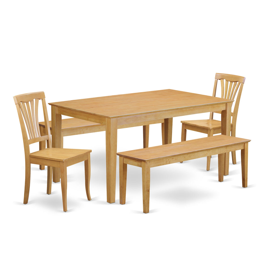 CAAV58-B2I-2 Quaint 5-Piece Rectangular Table Set for Four with Chairs & Bench Seats in Oak