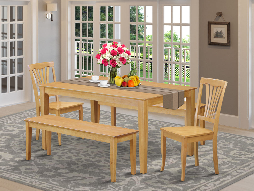 CAAV58-B2I-2 Quaint 5-Piece Rectangular Table Set for Four with Chairs & Bench Seats in Oak