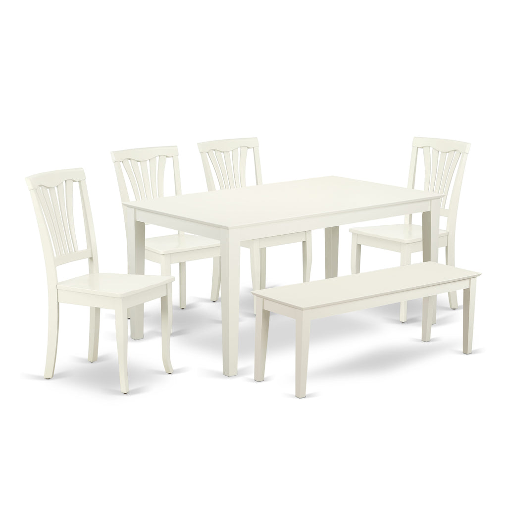 CAAV6-790-0 Six-Piece Dining Ensemble with Rectangular Table, Four Chairs, Bench, 36x60 White Finish