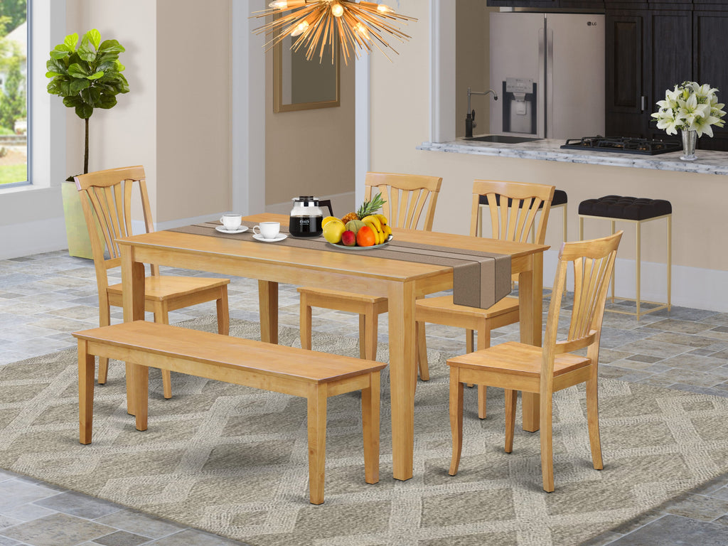 CAAV6-D6J-X 6-Piece Oak Dining Set with Rectangular Table, 4 Chairs, & Bench - 36x60