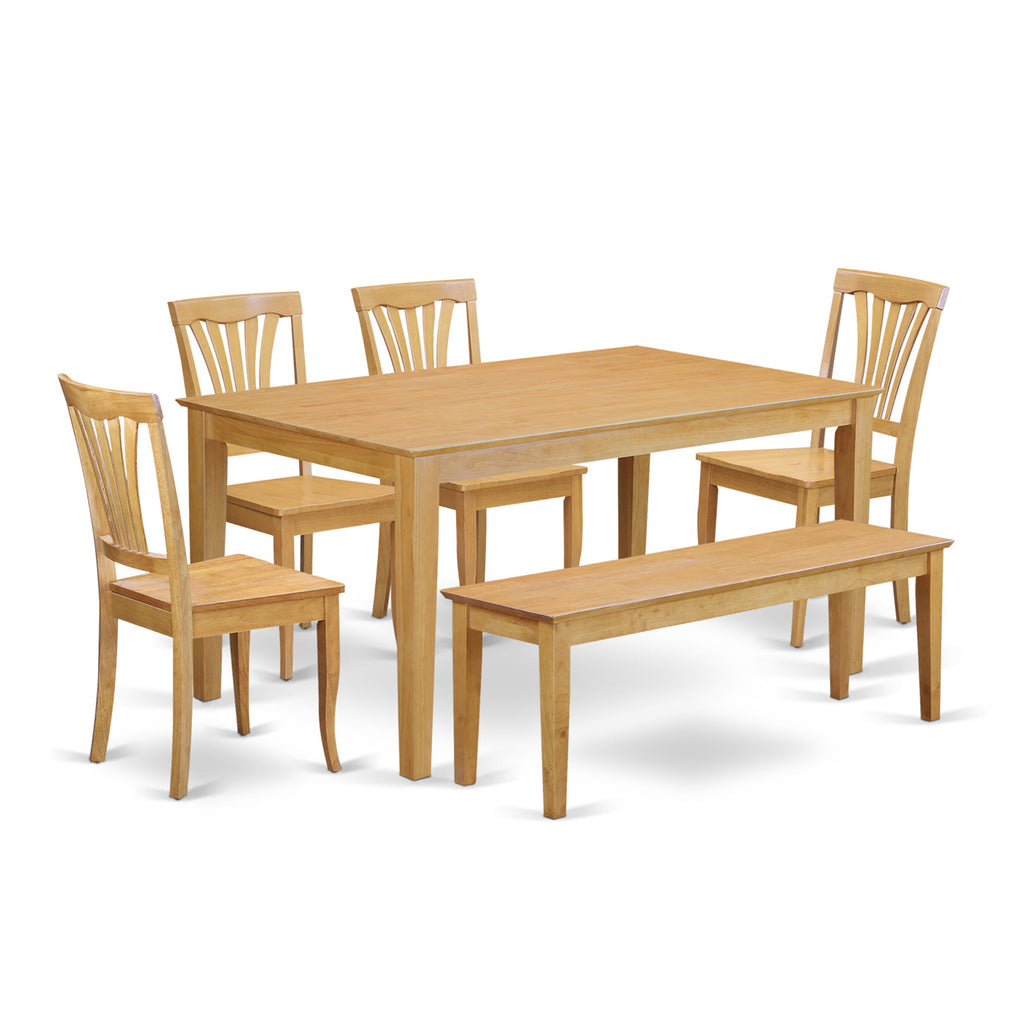 CAAV6-D6J-X 6-Piece Oak Dining Set with Rectangular Table, 4 Chairs, & Bench - 36x60