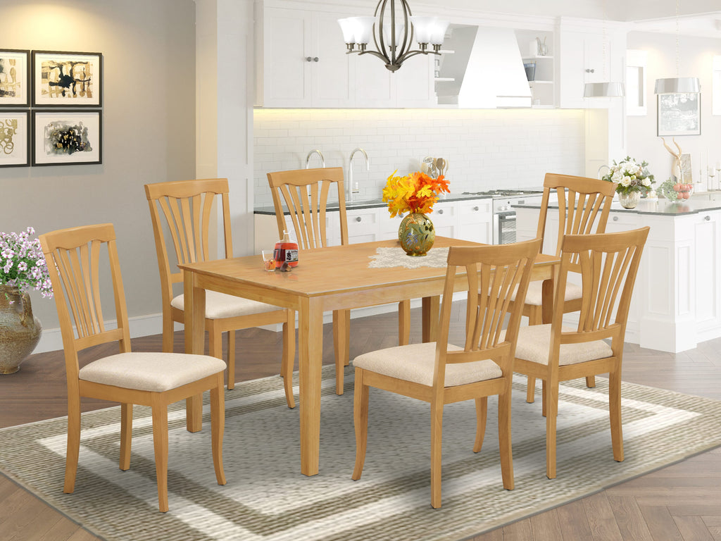 CAAV7-HRH-C 7-Piece Dining Set with Rectangular Table & 6 Linen Chairs, 36x60, Oak