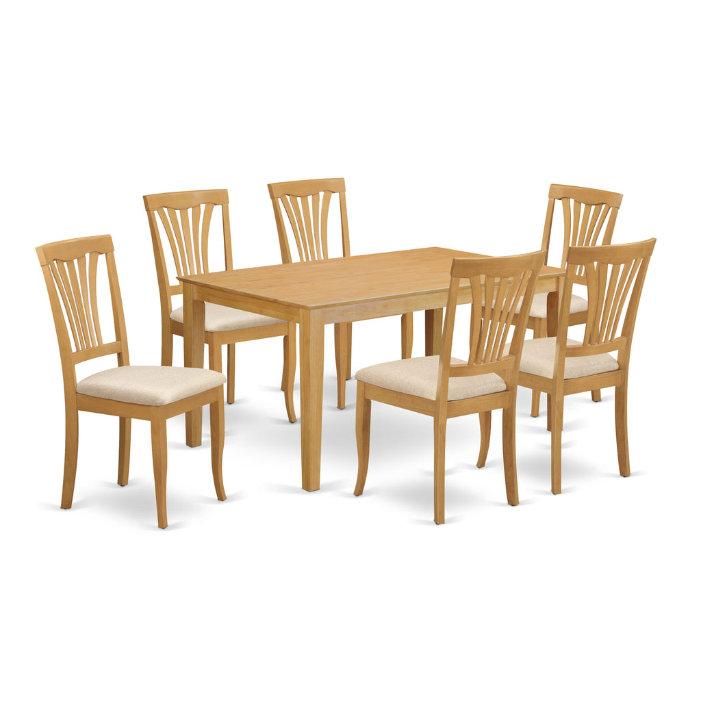 CAAV7-HRH-C 7-Piece Dining Set with Rectangular Table & 6 Linen Chairs, 36x60, Oak