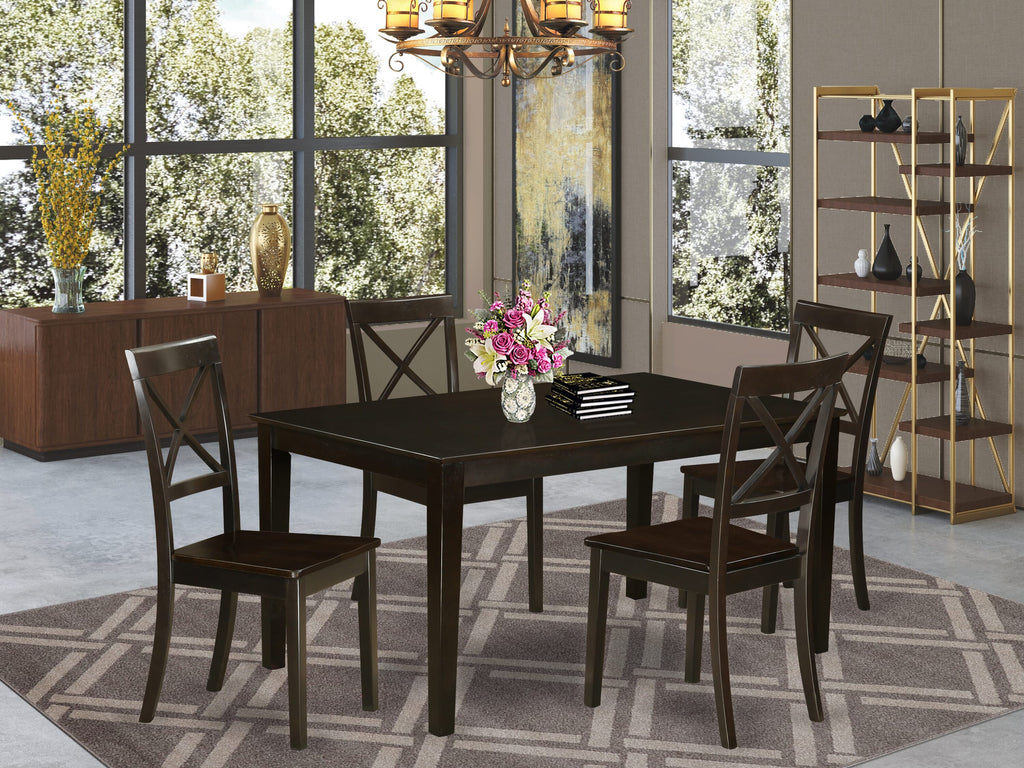 Elegant Dining Ensemble CAB5S-G14-R Rectangle Table with 4 Chairs, Rich Cappuccino Finish