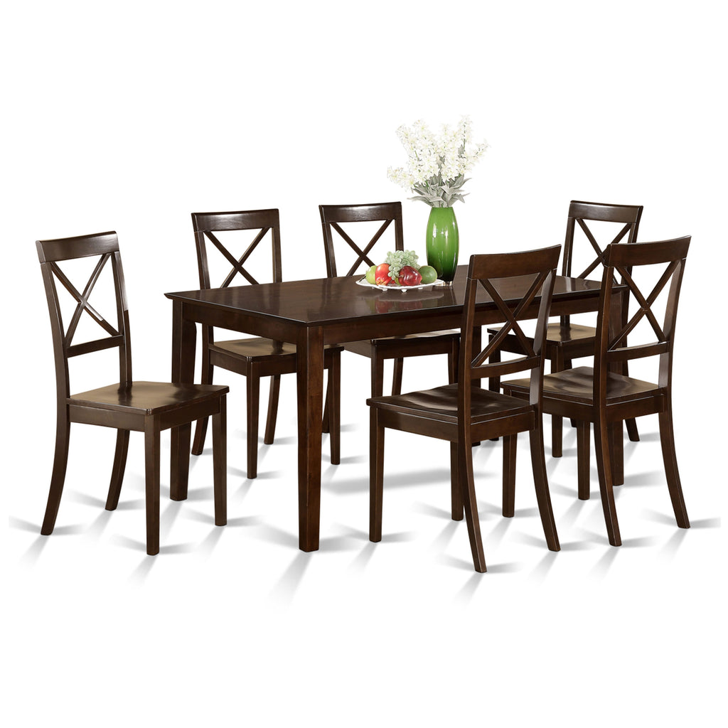 CAB7S-2PE-Q 7-Piece Dining Set with Rectangle Table and 6 Chairs, 36x60 Inch, Cappuccino Finish