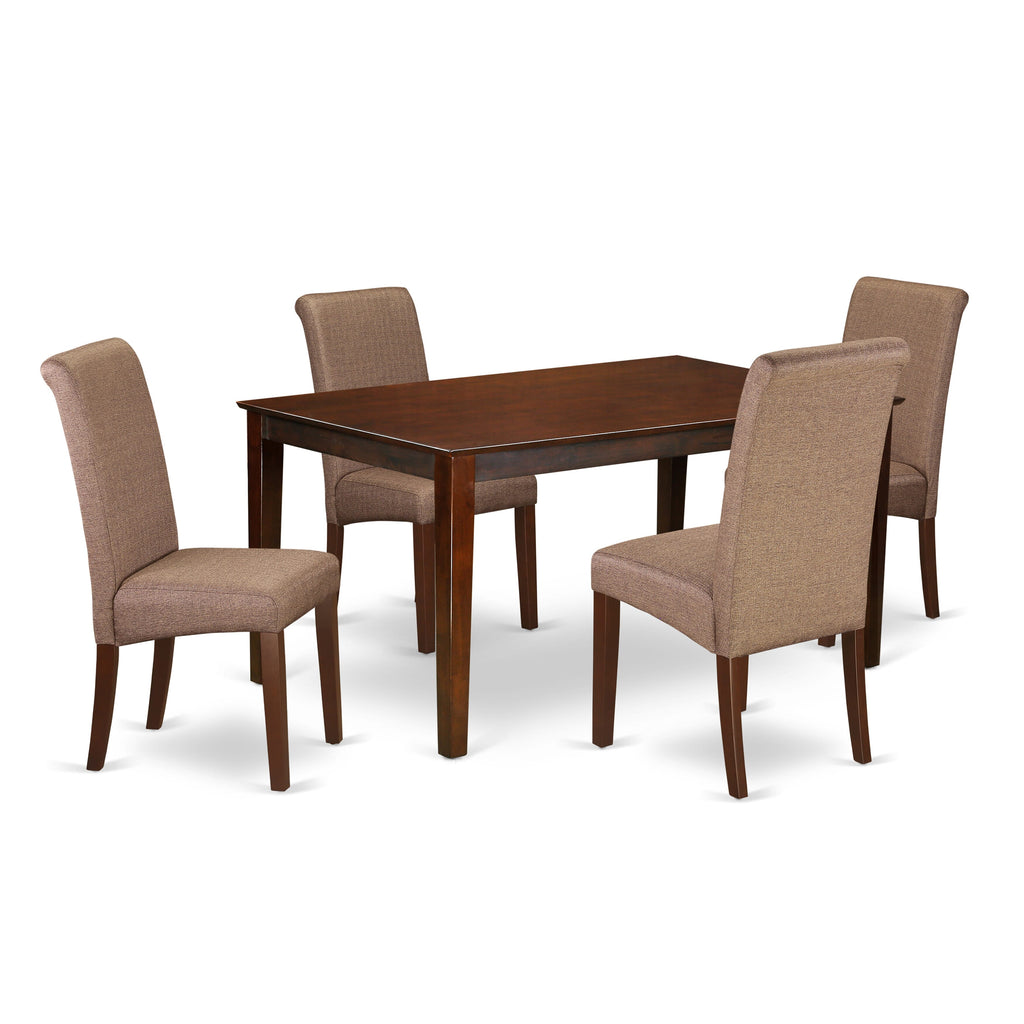 CABA5-5K6-PZ 5-Piece Dining Room Ensemble with Mahogany Table and Brown Fabric Upholstered Chairs