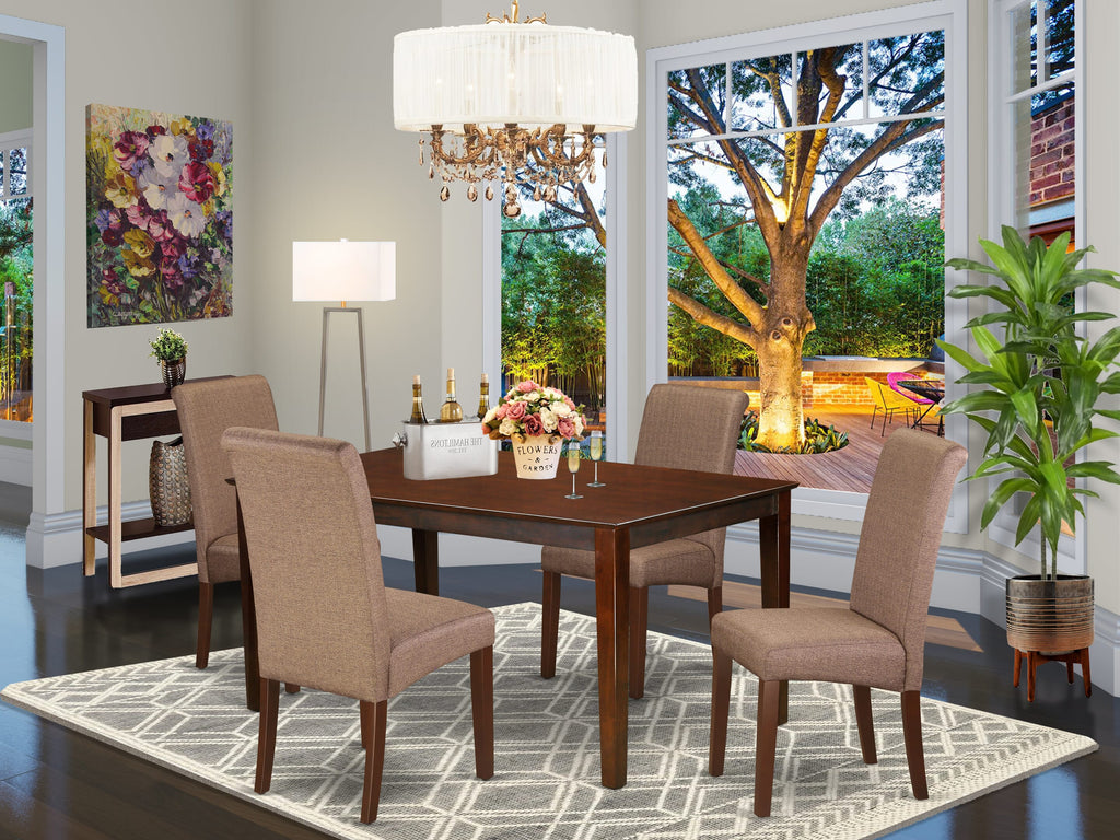 CABA5-5K6-PZ 5-Piece Dining Room Ensemble with Mahogany Table and Brown Fabric Upholstered Chairs