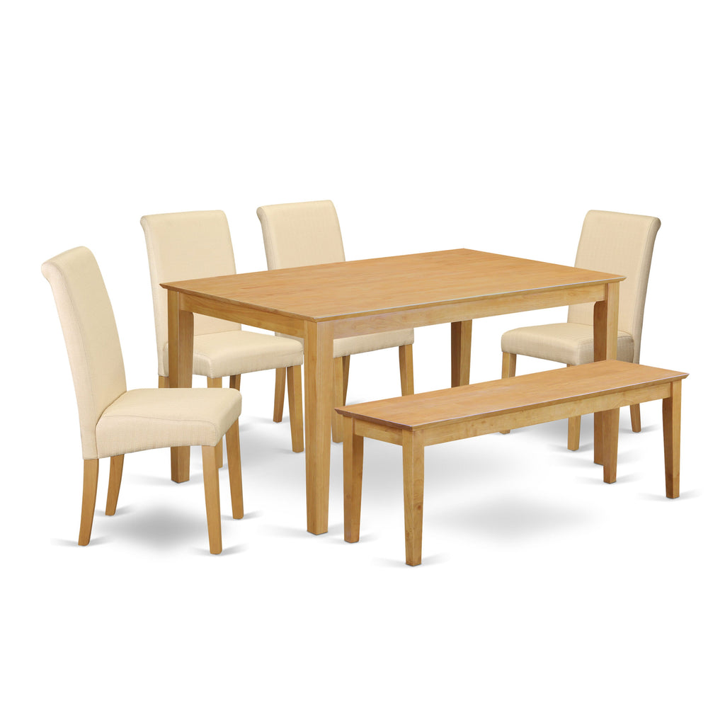 CABA6-0R0-6L 6-Piece Oak Dining Ensemble with Rectangular Table, 4 Linen Chairs, and Bench, 36x60