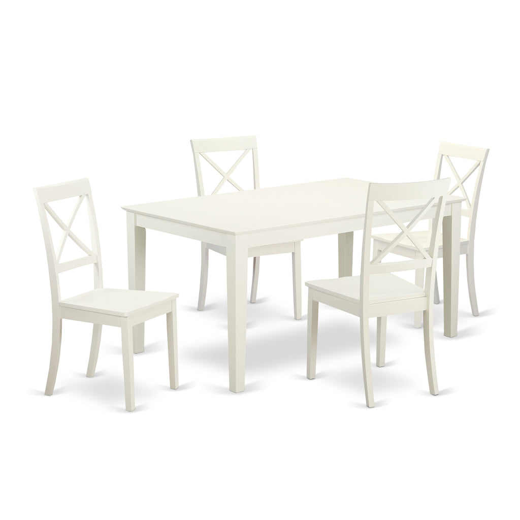 CABO5-PY2-K Elegant 5-Piece Set with Rectangle Dining Table and Four Chairs in Light Linen White