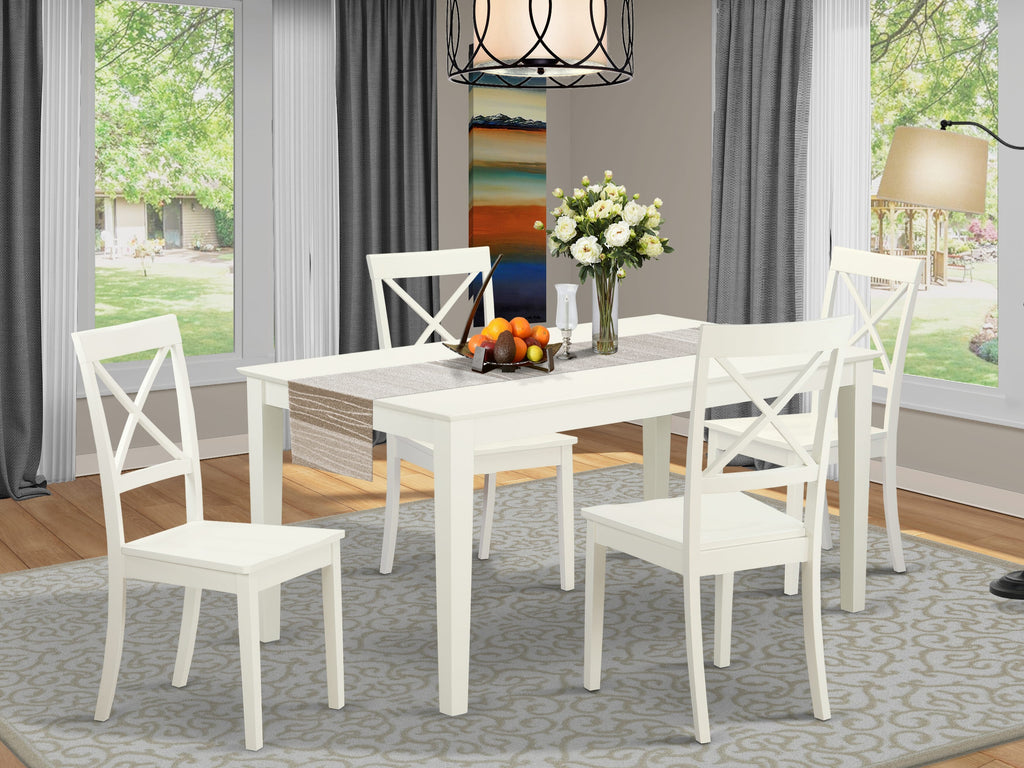 CABO5-PY2-K Elegant 5-Piece Set with Rectangle Dining Table and Four Chairs in Light Linen White