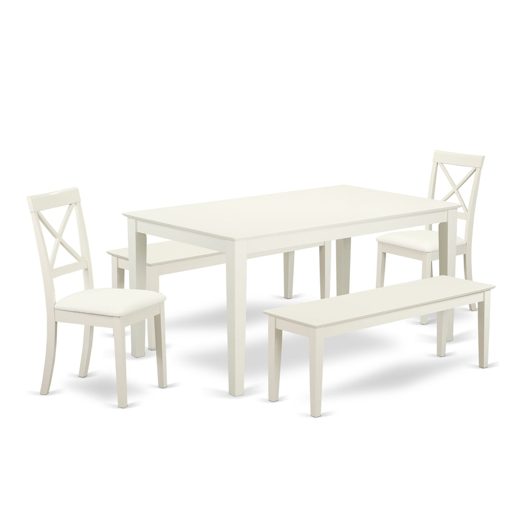 CABO57-FUR-1H Supplied 5-Piece Dining Assembly for Four with Rectangular Table, Linen Cover Chairs & Dual Benches 36x60