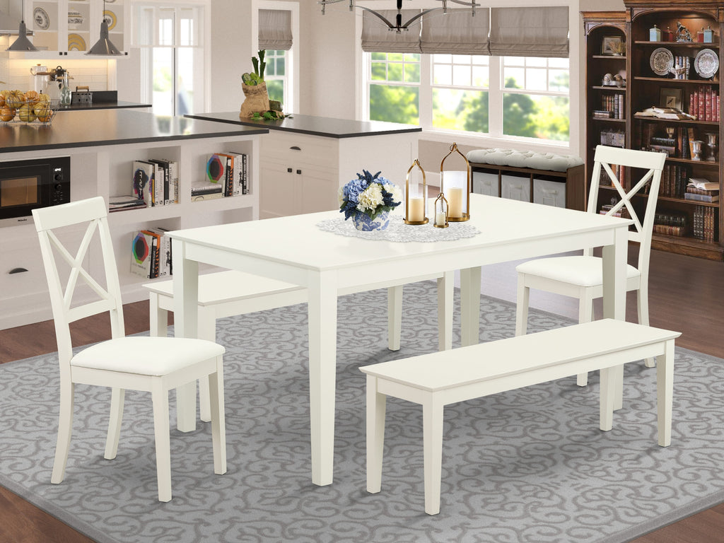 CABO57-FUR-1H Supplied 5-Piece Dining Assembly for Four with Rectangular Table, Linen Cover Chairs & Dual Benches 36x60