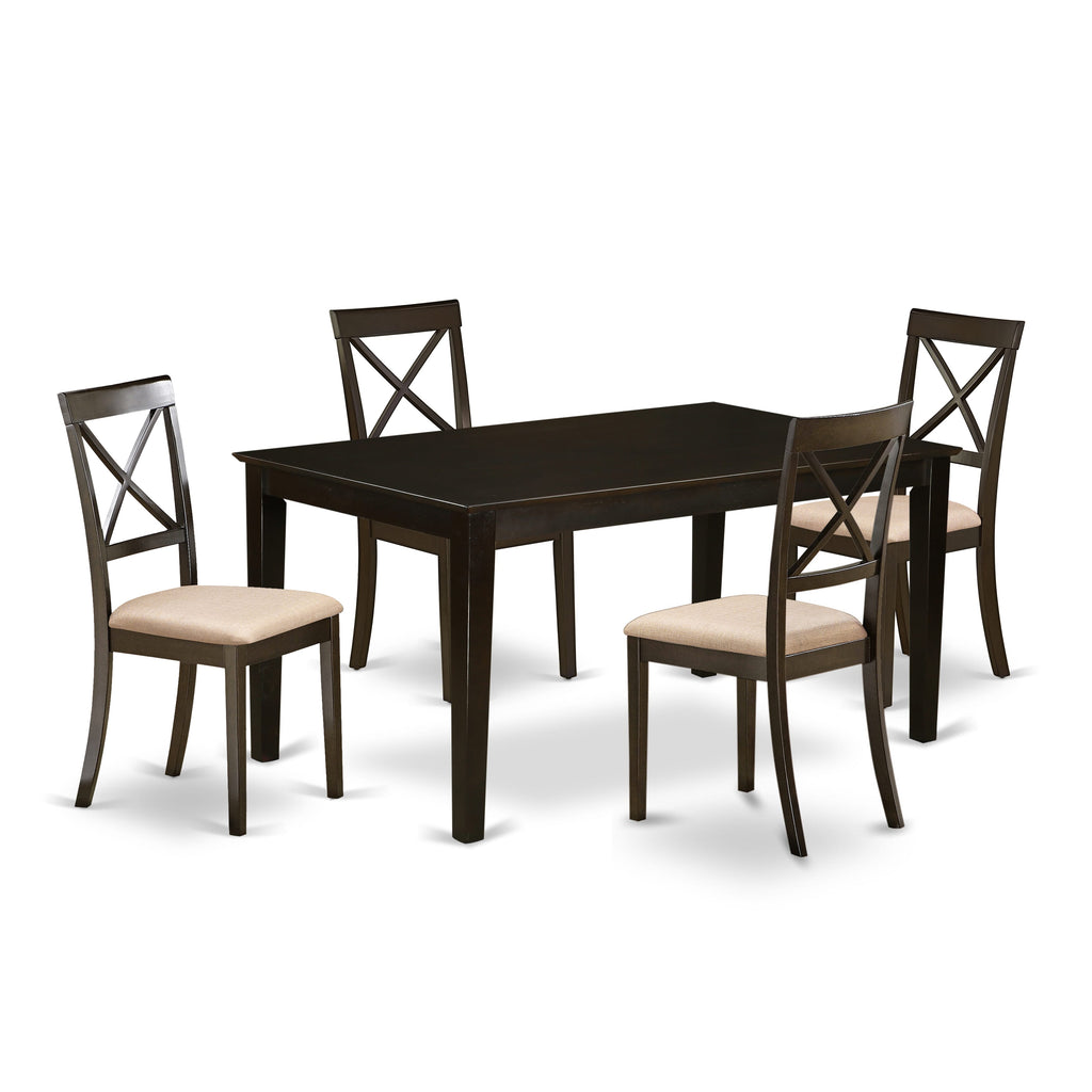 CABO5J-93O-S Delightful 5-Piece Dining Ensemble Rectangular Table with Four Linen Chairs, 36x60 Inch, Rich Cappuccino