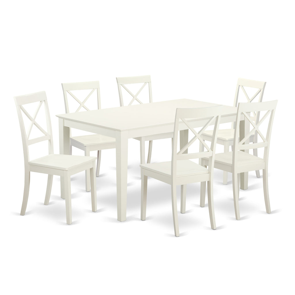 CABO7-5M2-8 Elegant Linen White 7-Piece Dining Ensemble with Rectangle Table & 6 Chairs, 36x60