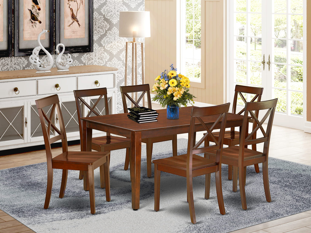 CABO7-HF9-G Mahogany 7-Piece Rectangle Dining Ensemble with 6 Chairs for Elegant Meals