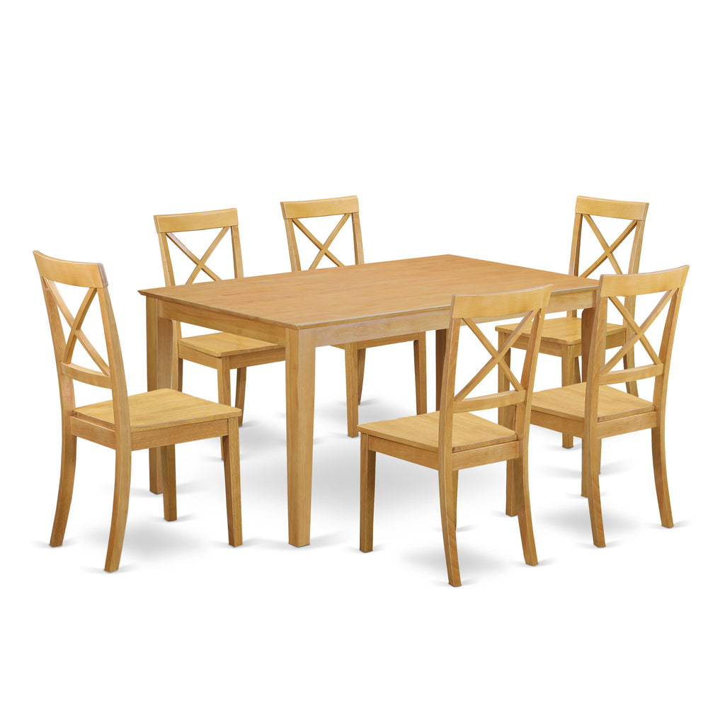 CABO7-MET-W Modern 7-Piece Dining Ensemble with Elegant Rectangle Table and Six Comfy Chairs, 36x60 Inch, Oak Finish