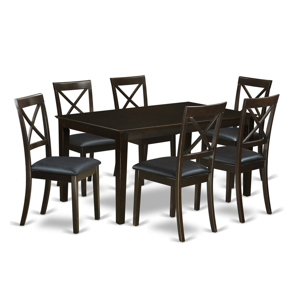 CABO7X-2IO-7P Chic 7-Piece Dining Ensemble with Rectangular Wooden Surface and 6 Cushioned Seats in Rich Cappuccino