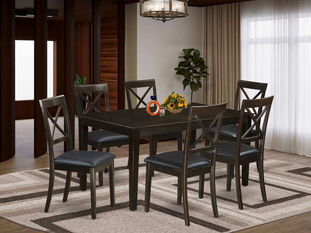 CABO7X-2IO-7P Chic 7-Piece Dining Ensemble with Rectangular Wooden Surface and 6 Cushioned Seats in Rich Cappuccino