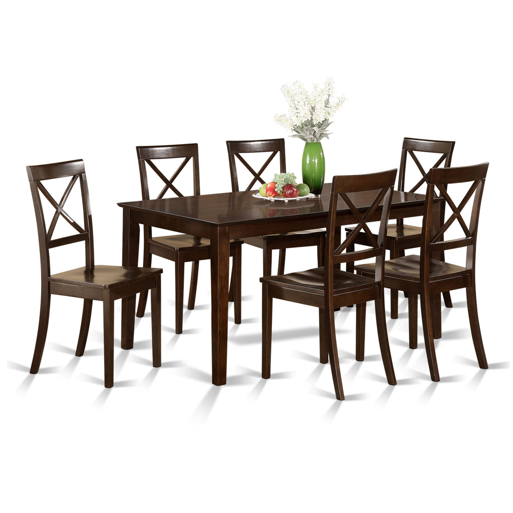 CABO7M-XP0-W 7 Piece Dining Set Rectangular Table & 6 Chairs, Rich Cappuccino Finish, 36x60