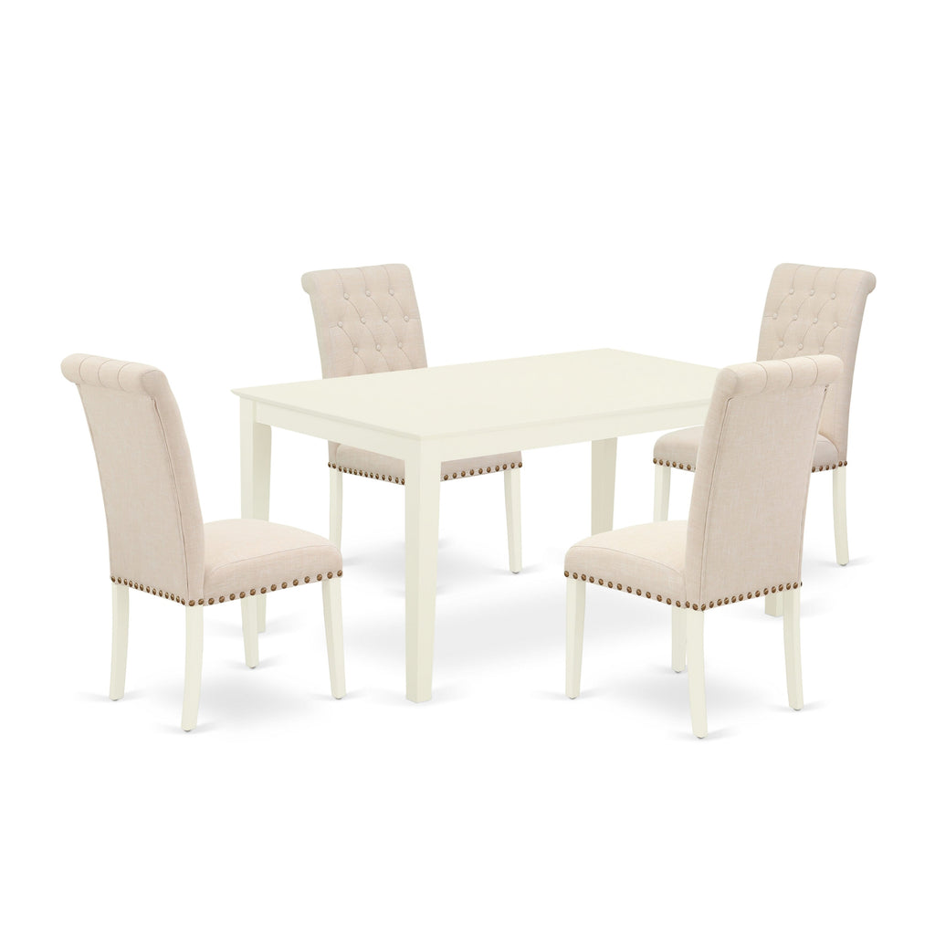 CABR5-9JA-4E Elegant 5-Piece Dining Ensemble with Rectangular Table & Beige Fabric Chairs, 36x60, Linen White