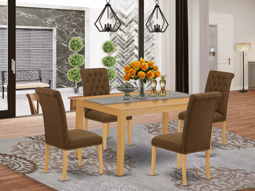 Explore Cozy CABR5-0TI-FJ 5 Pc Dining Suite with Rectangle Table & Upholstered Chairs - Elegant Oak Finish