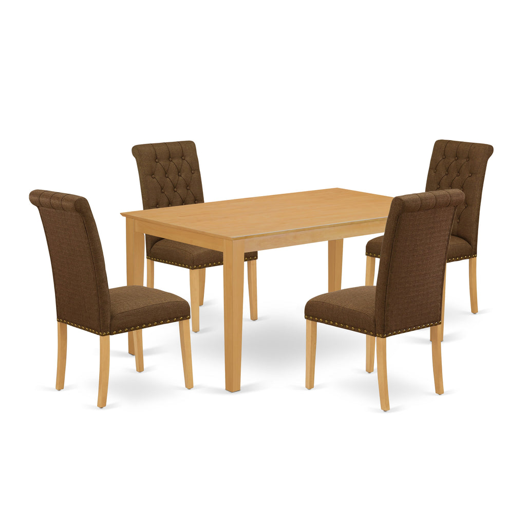 Explore Cozy CABR5-0TI-FJ 5 Pc Dining Suite with Rectangle Table & Upholstered Chairs - Elegant Oak Finish
