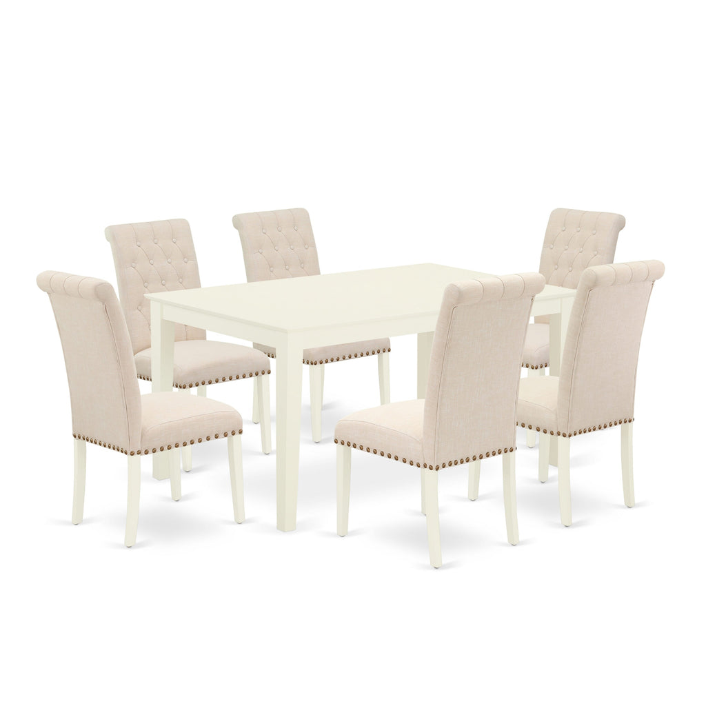 Versatile CABR7-APB-PN 7-Piece Rectangle Dining Set with Beige Chairs and White Table