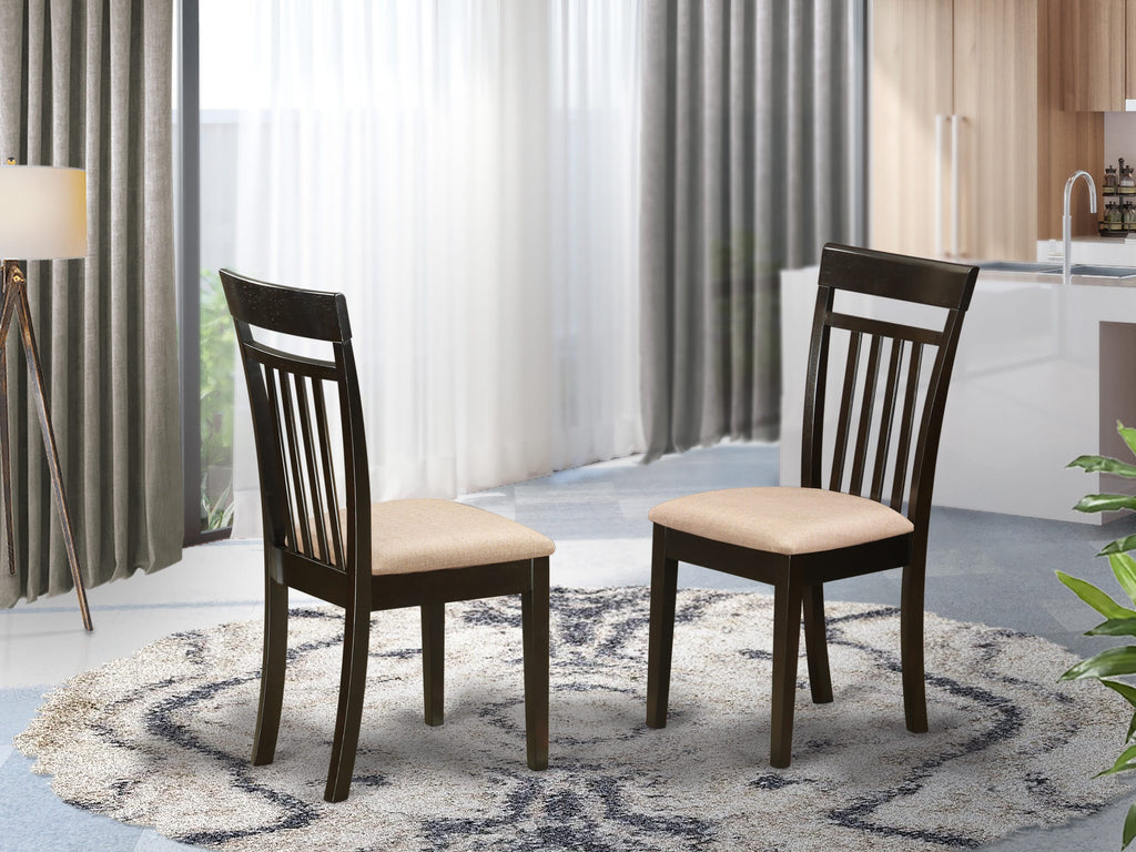CAC-C9E-F Elegant Capri Dining Chair Pair - Solid Wood and Linen Accent, Cappuccino Finish