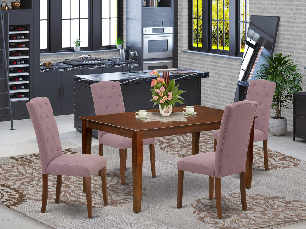 CACE5-J7T-1W Dining Suite 5-Piece Set with Rectangle Table and Parson Chairs, Mahogany