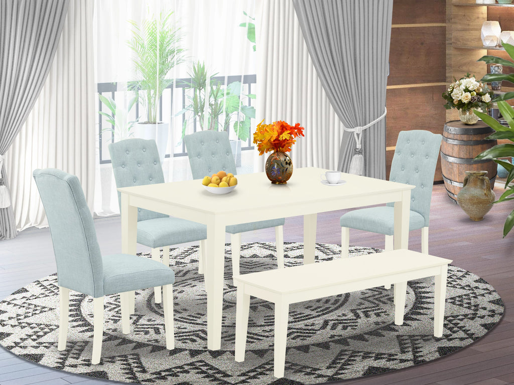 6 Piece Dining Set with Bench and Blue Parson Chairs -  CACE6-AEZ-1G