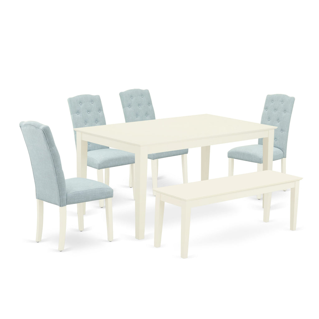 6 Piece Dining Set with Bench and Blue Parson Chairs -  CACE6-AEZ-1G