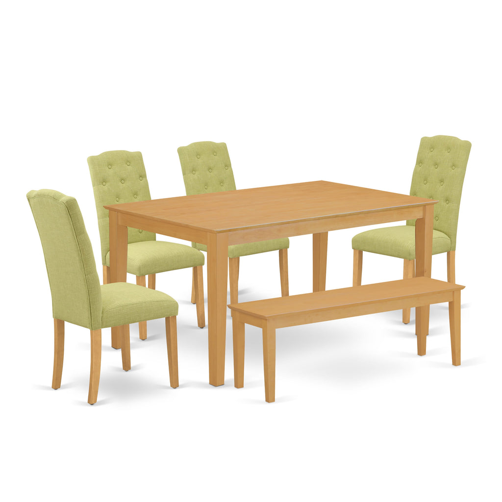 CACE6-UPK-L2 6 Piece Dining Suite with Rectangular Dining Table, Bench & 4 Linen Chairs, 36x60 Oak Finish