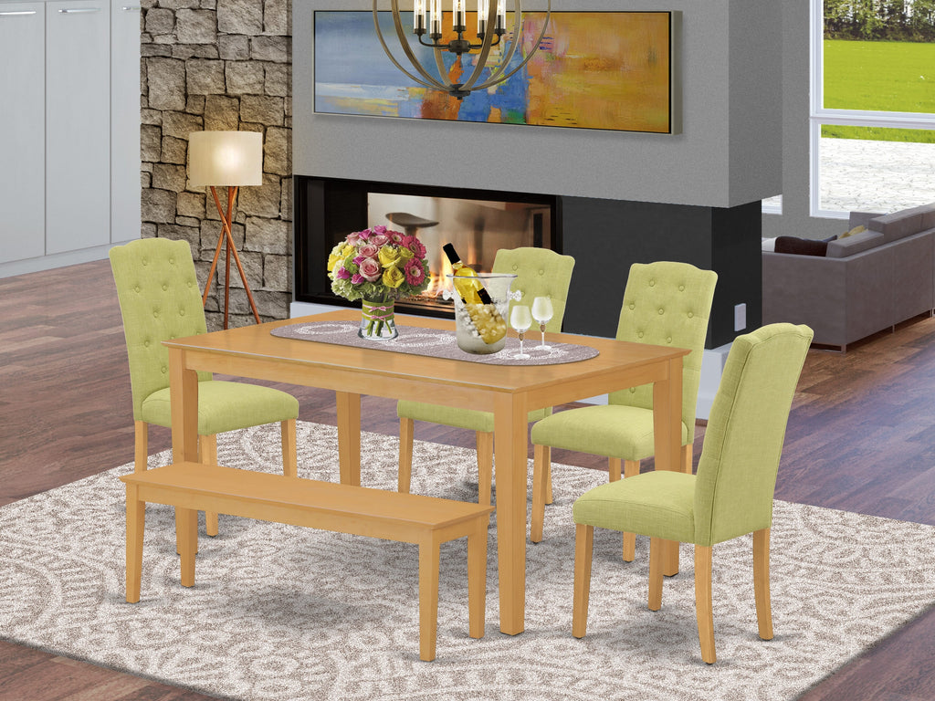 CACE6-UPK-L2 6 Piece Dining Suite with Rectangular Dining Table, Bench & 4 Linen Chairs, 36x60 Oak Finish