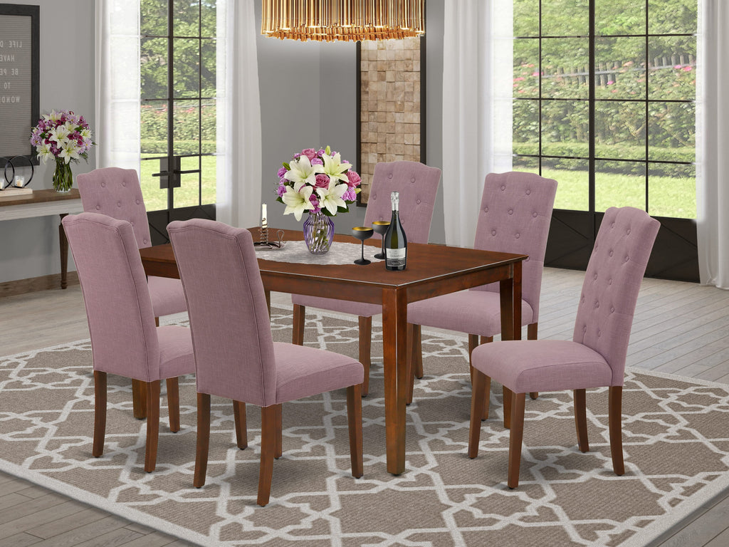 CACE7-XMT-WJ Elegant 7-Piece Dining Ensemble with Mahogany Rectangular Table and Six Upholstered Dahlia Chairs, 36x60